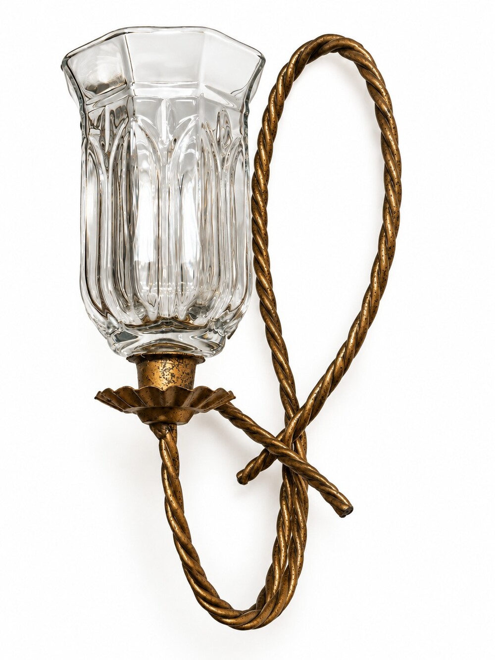 Vintage Homco Home Interiors Brass Twisted Rope Glass Candle Holder Wabi Sabi